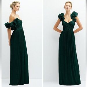 After Six Ruffle Convertible Strap Metallic Evergreen Pleated Maxi Dress NWT S